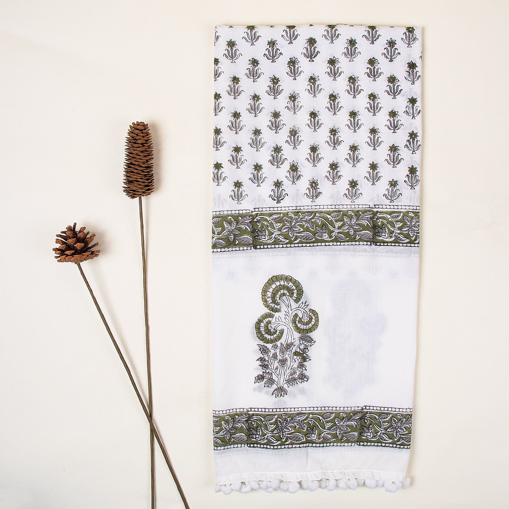 Gray Floral Hand Block Print Pure Cotton Ladies Stole